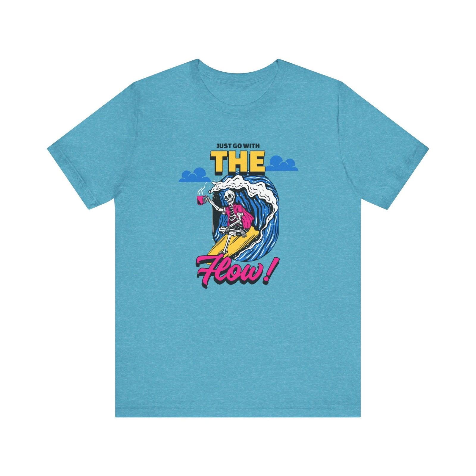 Beach Surf & Sip Skeleton Vibes T Shirt | Heather Aqua Twill Tees